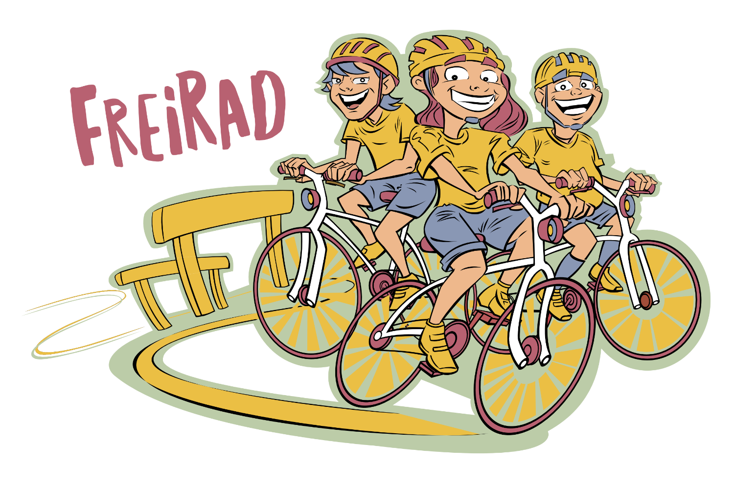 FREIRAD_Logo: 3 Kinder auf Fahrrädern